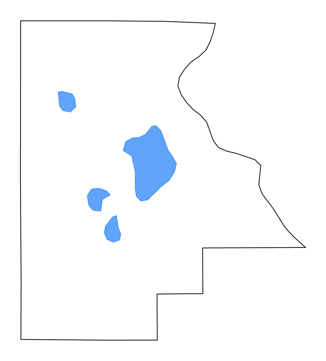 Mapa de contorno de Highlands, Florida con lagos y ríos.