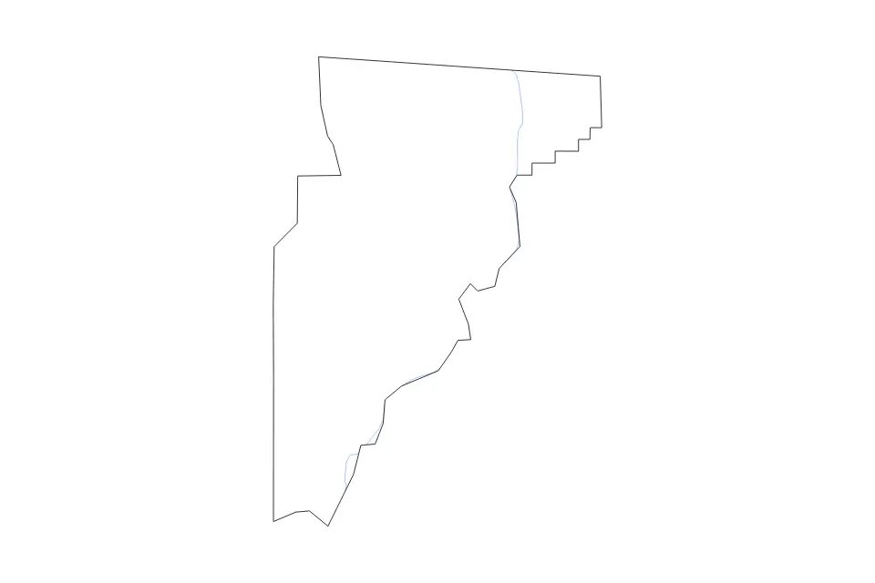 Outline map of Jefferson County, Florida with subdivision borders and rivers.