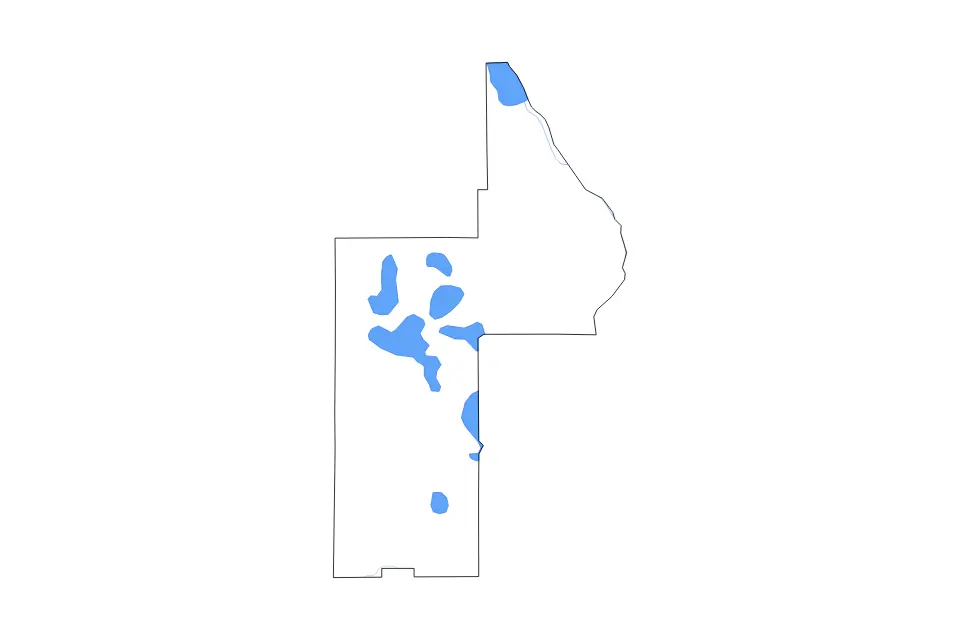 Outline map of Lake County, Florida with subdivision borders and major lakes and rivers.