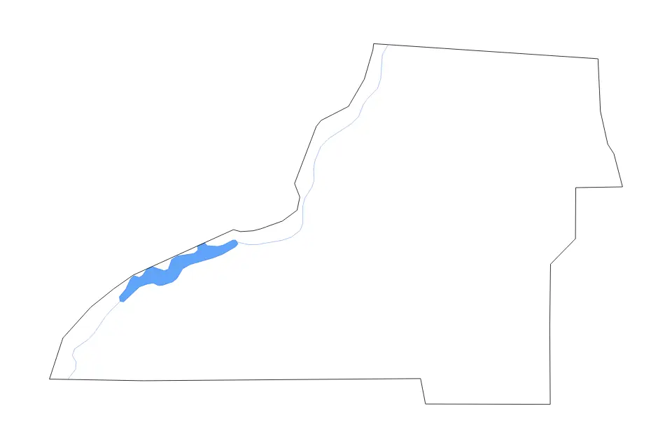 Outline map of Leon County, Florida with subdivision borders and major lakes and rivers.