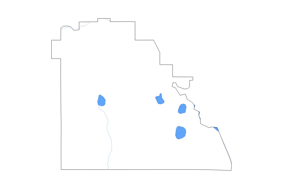 Outline map of Polk County, Florida with subdivision borders and major lakes and rivers.