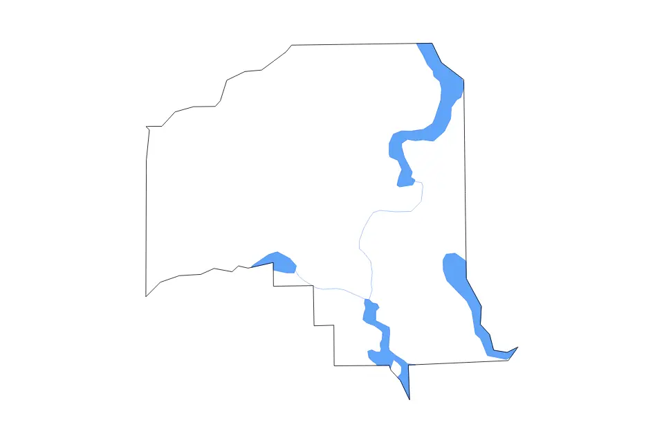 Outline map of Putnam County, Florida with subdivision borders and major lakes and rivers.