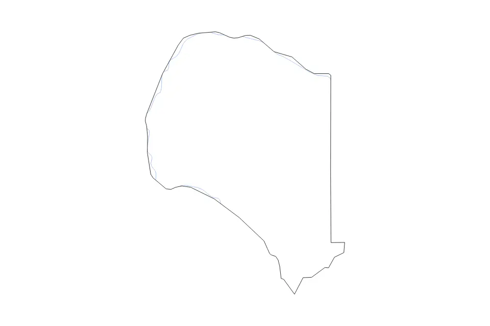 Outline map of Suwannee County, Florida with subdivision borders and rivers.
