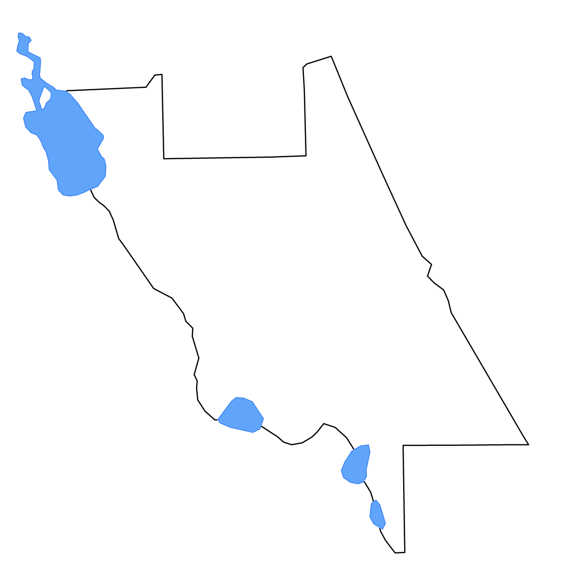 Mapa de contorno de Volusia, Florida con lagos y ríos.