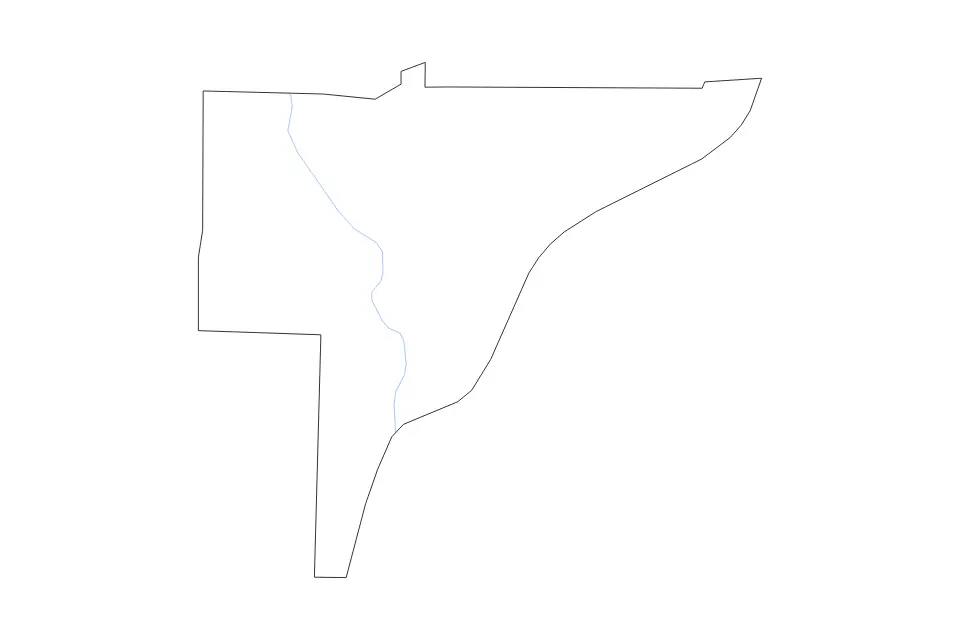 Outline map of Baker County, Georgia with subdivision borders and rivers.