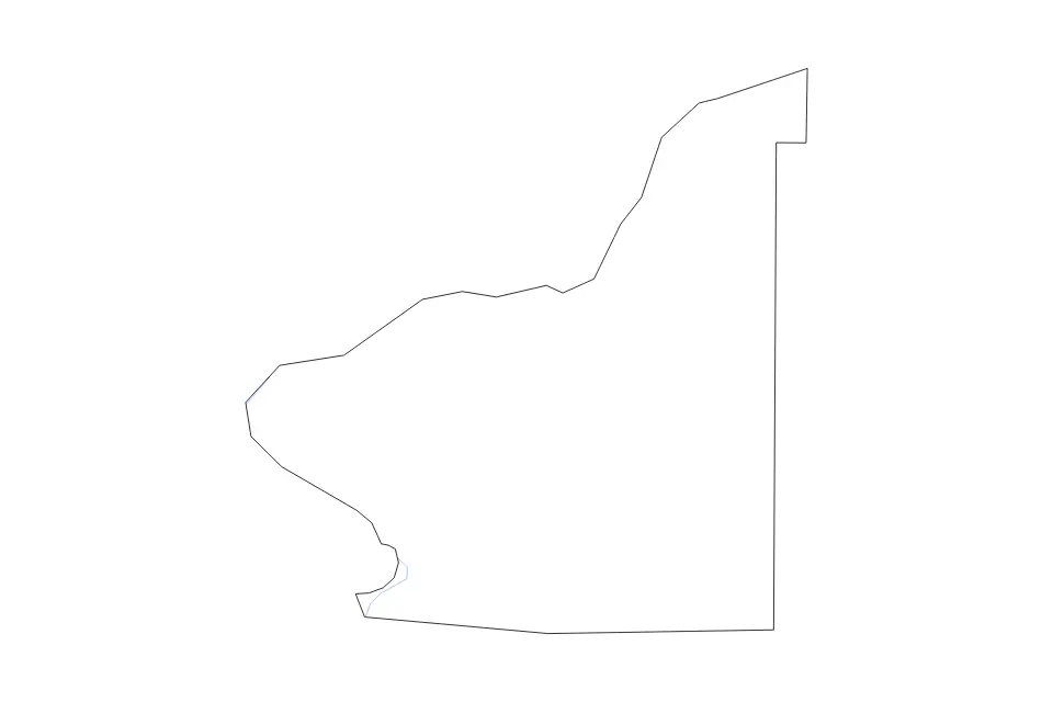Outline map of Chattahoochee County, Georgia with subdivision borders and rivers.