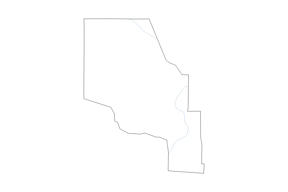 Outline map of Clinch County, Georgia with subdivision borders and rivers.