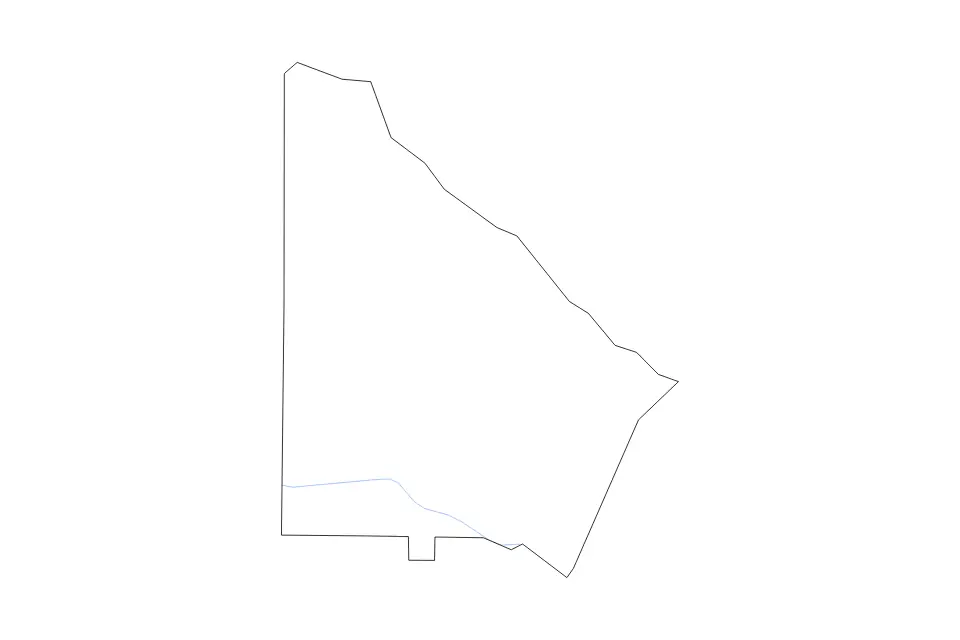 Outline map of DeKalb County, Georgia with subdivision borders and rivers.