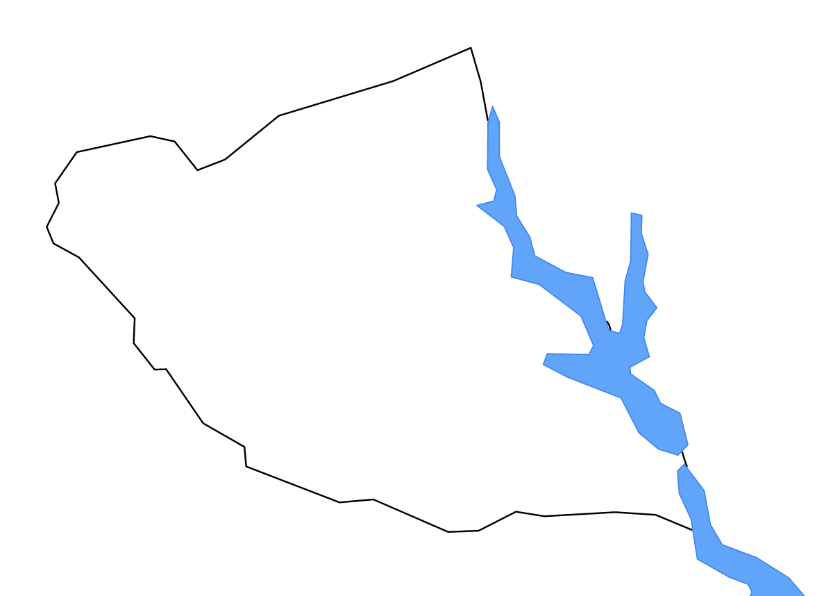Carte de contour de Elbert, Georgia avec lacs et rivières.