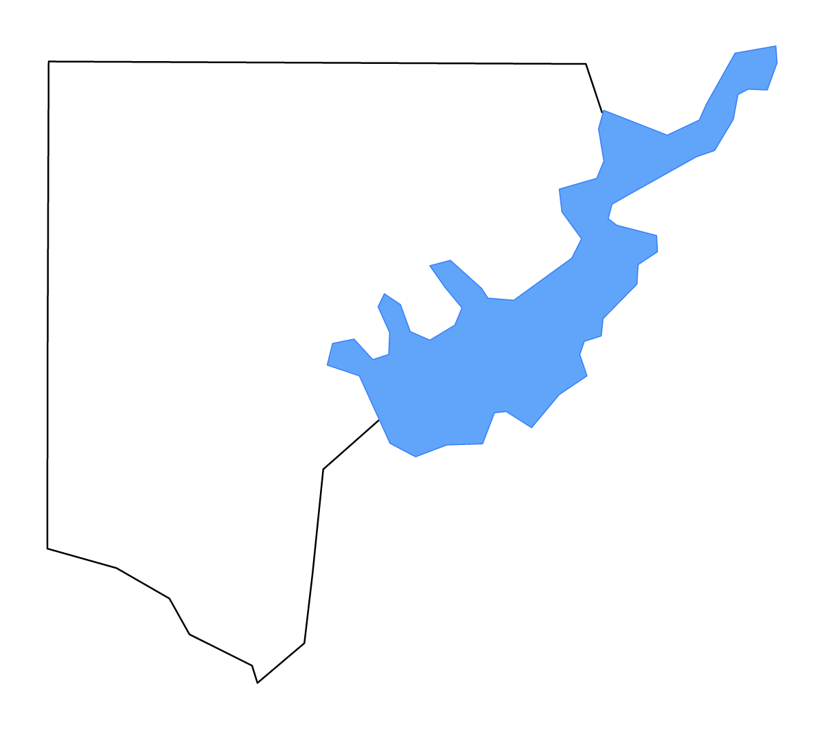 Outline map of Forsyth County, Georgia with lakes and rivers.