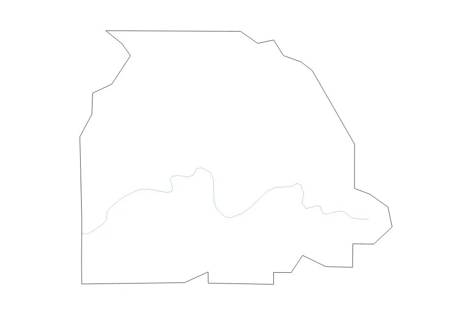 Outline map of Gilmer County, Georgia with subdivision borders and rivers.