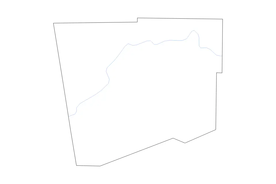 Outline map of Haralson County, Georgia with subdivision borders and rivers.