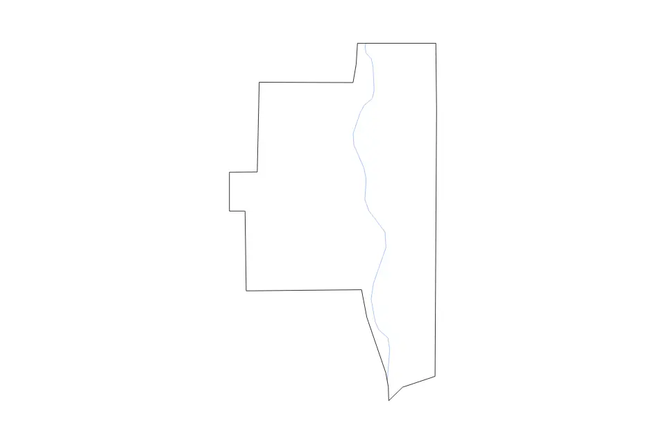 Outline map of Lanier County, Georgia with subdivision borders and rivers.