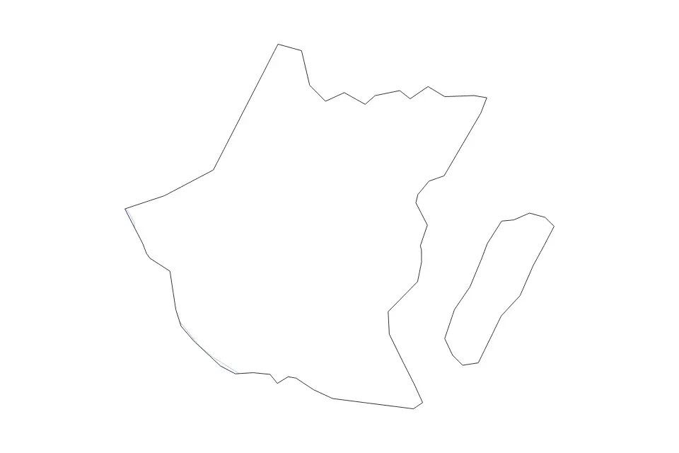 Outline map of McIntosh County, Georgia with subdivision borders and rivers.
