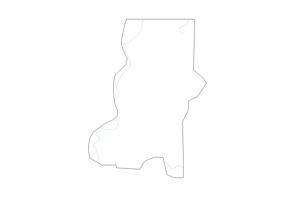 Outline map of Murray County, Georgia with subdivision borders and rivers.