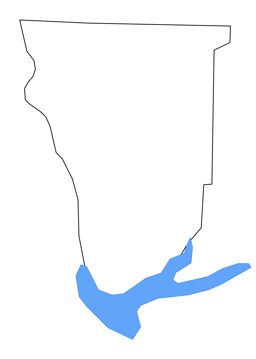 Mapa de contorno de Seminole, Georgia con lagos y ríos.