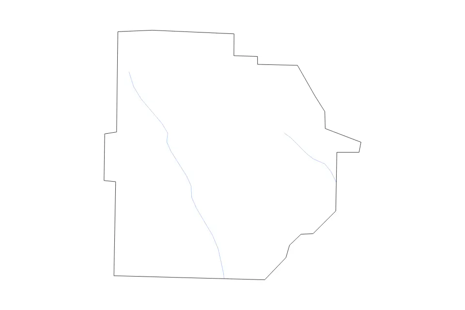Outline map of Tift County, Georgia with subdivision borders and rivers.