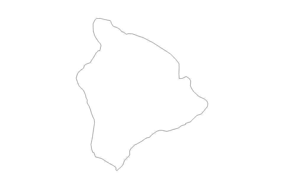 Outline map of Hawaii County, Hawaii with subdivision borders.