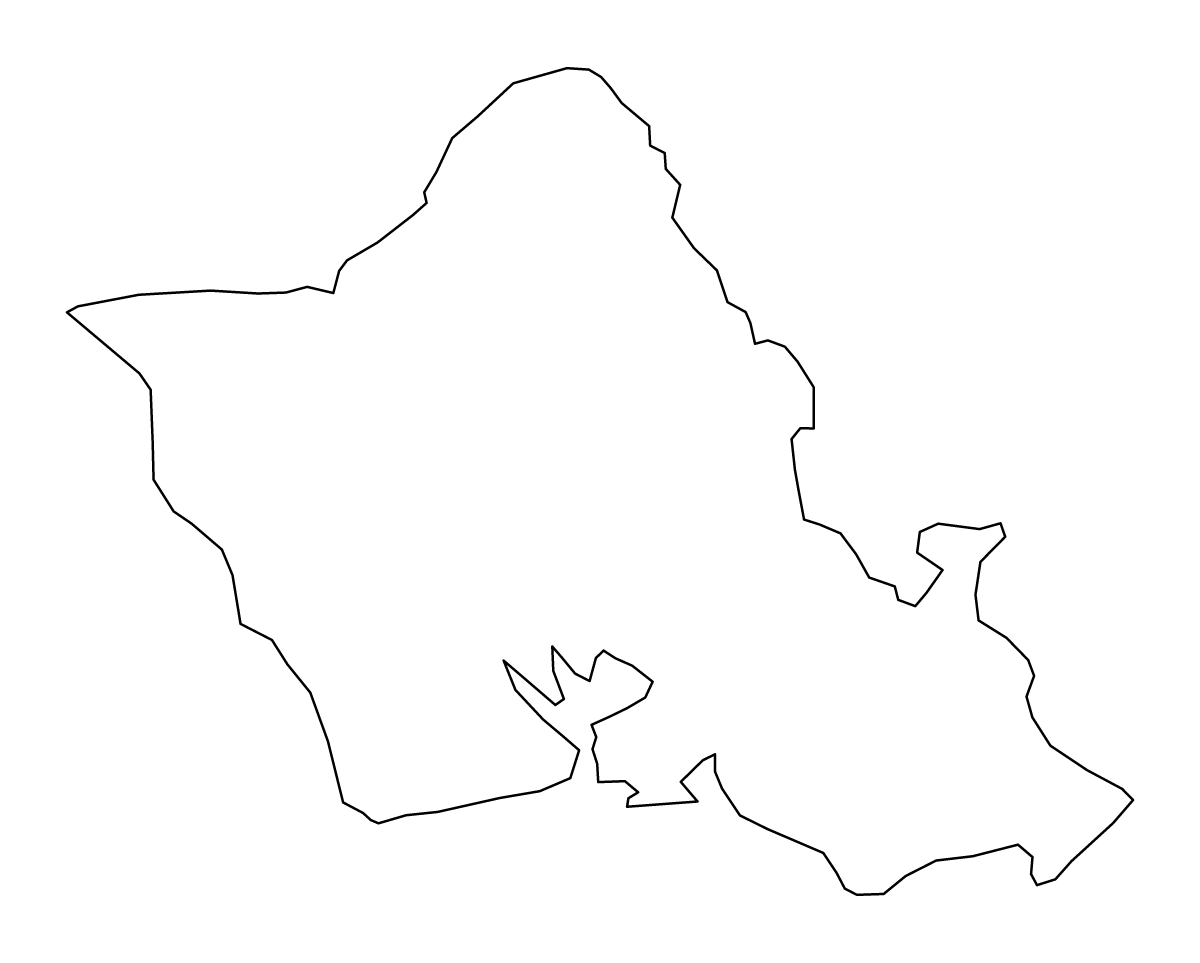 Mapa de contorno de Honolulu, Hawaii.