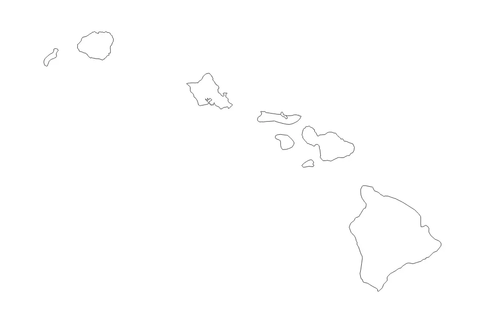 Outline map of Hawaii, United States with subdivision borders.