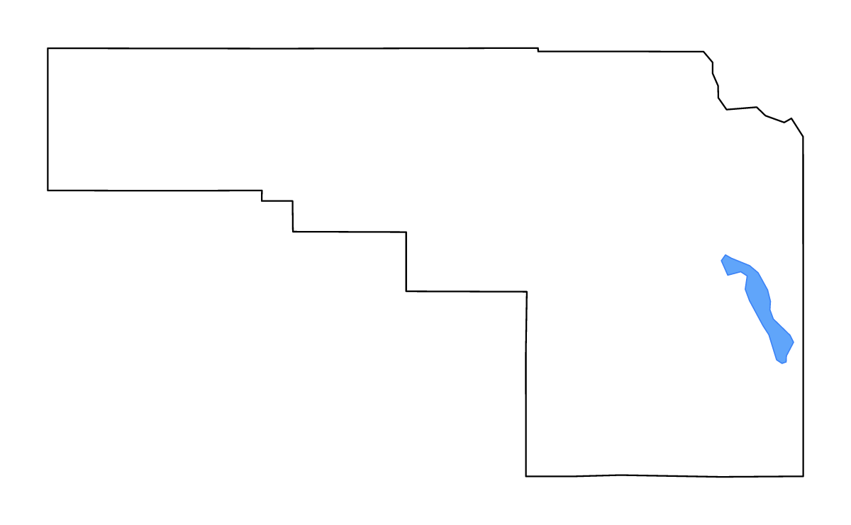Outline map of Bonneville County, Idaho with lakes and rivers.