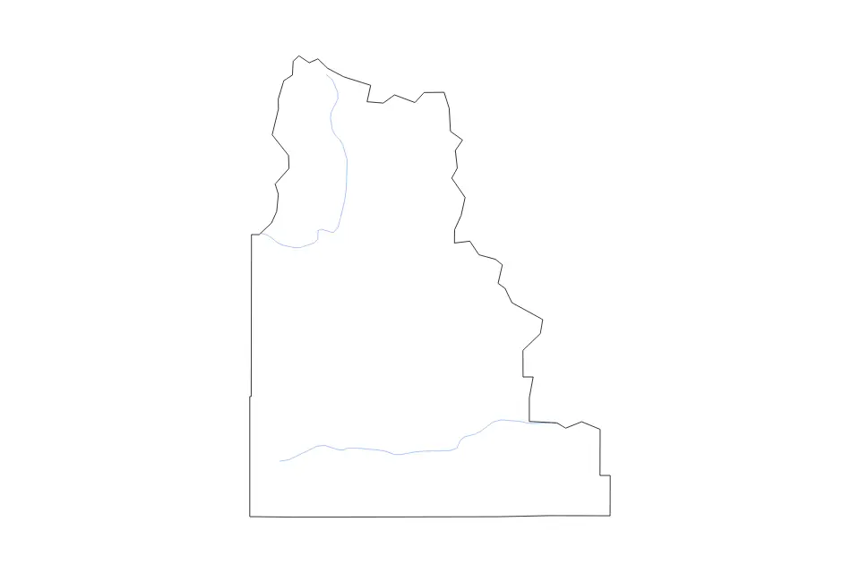 Outline map of Camas County, Idaho with subdivision borders and rivers.
