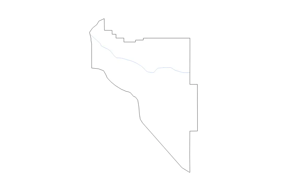 Outline map of Canyon County, Idaho with subdivision borders and rivers.