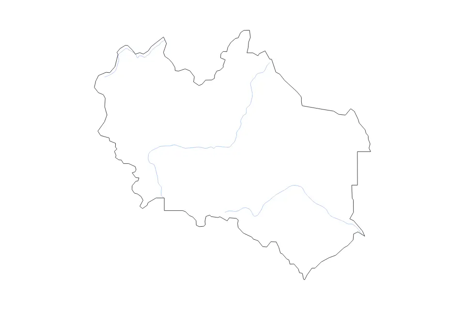 Outline map of Custer County, Idaho with subdivision borders and rivers.