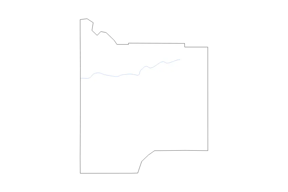 Outline map of Latah County, Idaho with subdivision borders and rivers.