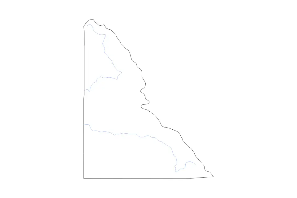Outline map of Shoshone County, Idaho with subdivision borders and rivers.