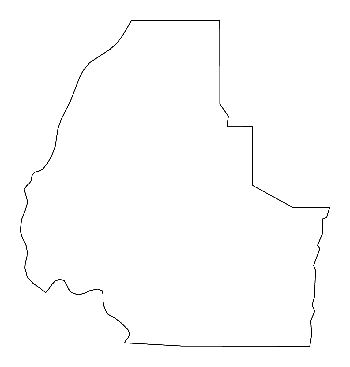 Mapa de contorno de Washington, Idaho con ríos.