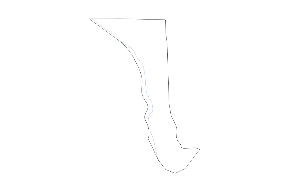 Outline map of Calhoun County, Illinois with subdivision borders and rivers.