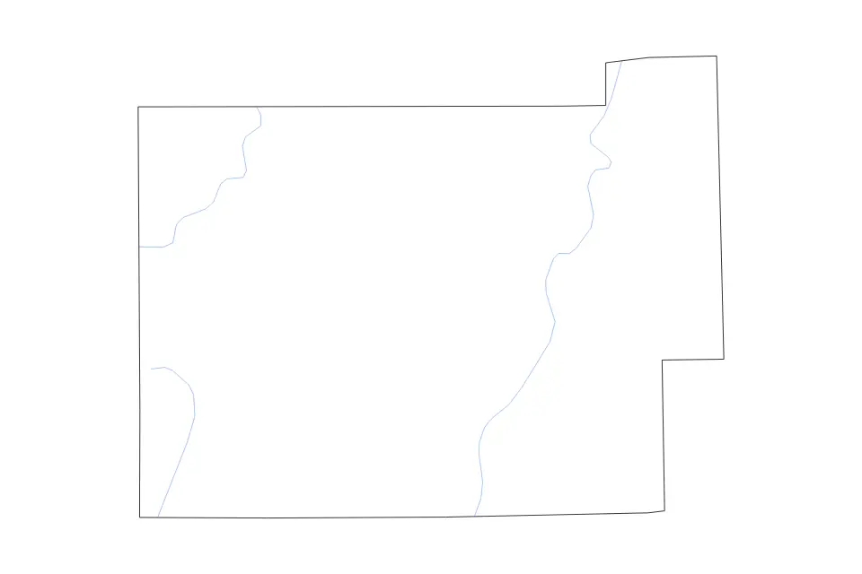 Outline map of Coles County, Illinois with subdivision borders and rivers.
