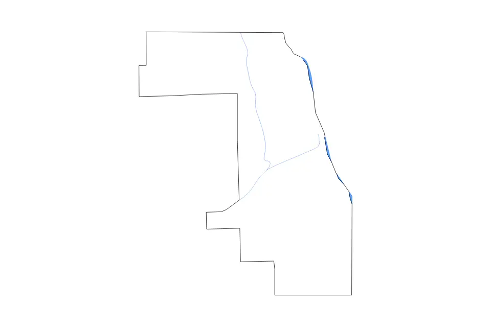 Outline map of Cook County, Illinois with subdivision borders and major lakes and rivers.