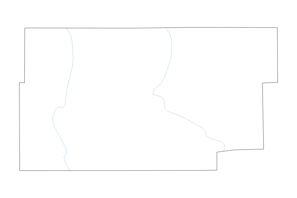 Outline map of Douglas County, Illinois with subdivision borders and rivers.