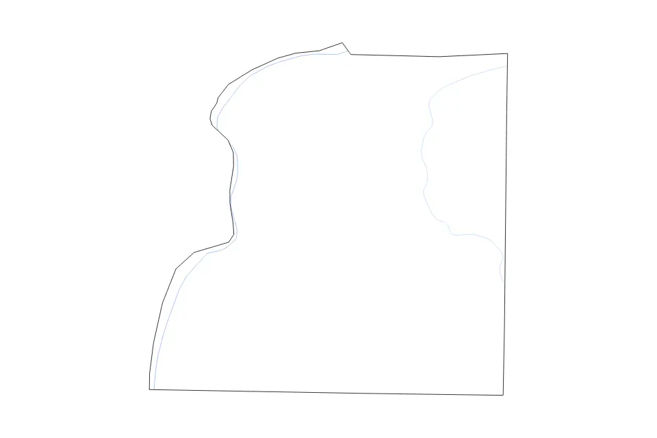 Outline map of Hancock County, Illinois with subdivision borders and rivers.