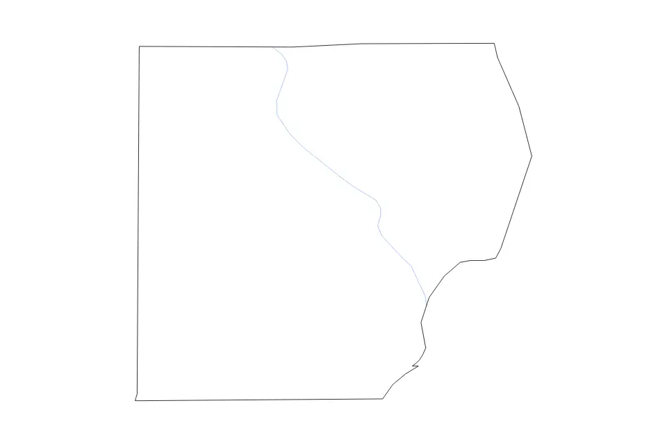 Outline map of Lawrence County, Illinois with subdivision borders and rivers.