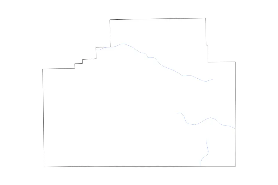 Outline map of McLean County, Illinois with subdivision borders and rivers.