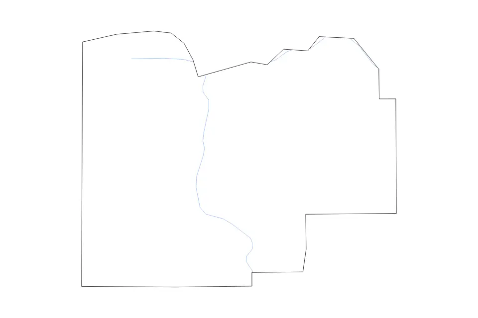 Outline map of Menard County, Illinois with subdivision borders and rivers.