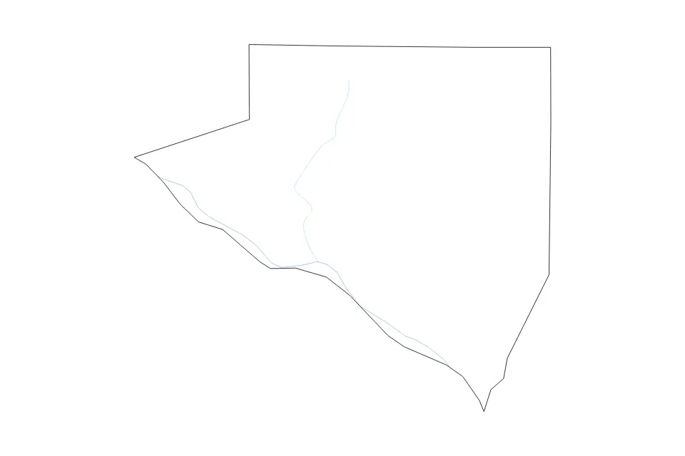 Outline map of Randolph County, Illinois with subdivision borders and rivers.