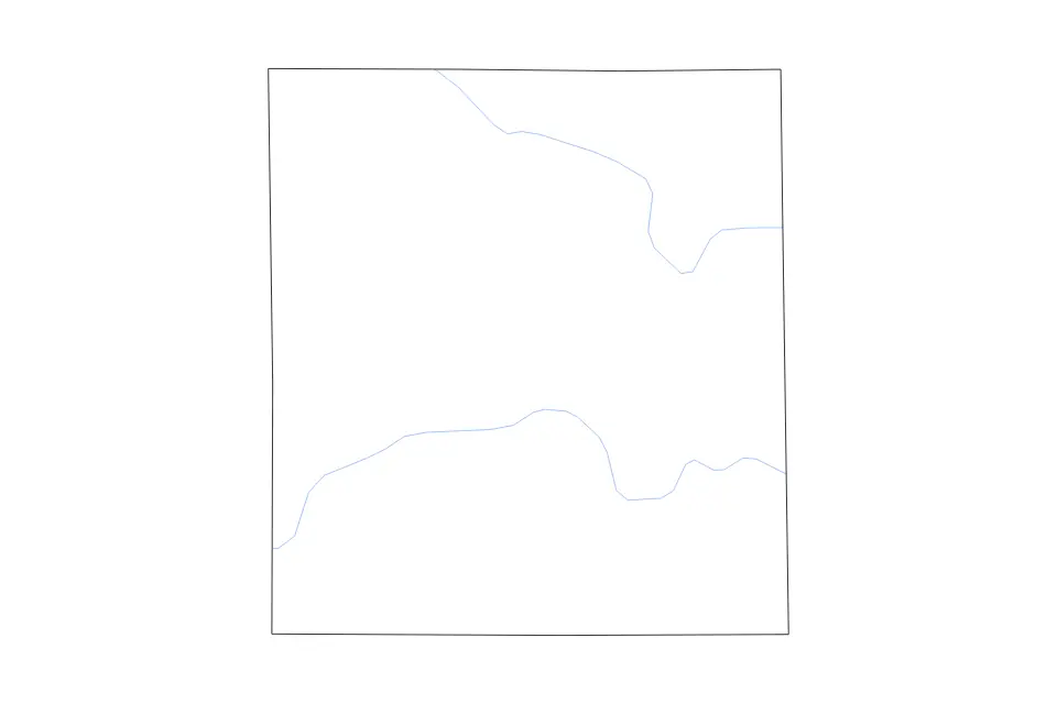 Carte de Delaware, Indiana de type contour et rivières pour Amérique du Nord, montrant contour et rivières avec des limites nettes.
