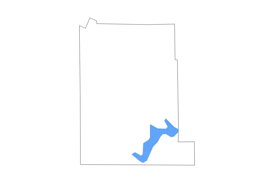 Outline map of Monroe County, Indiana with subdivision borders and major lakes.