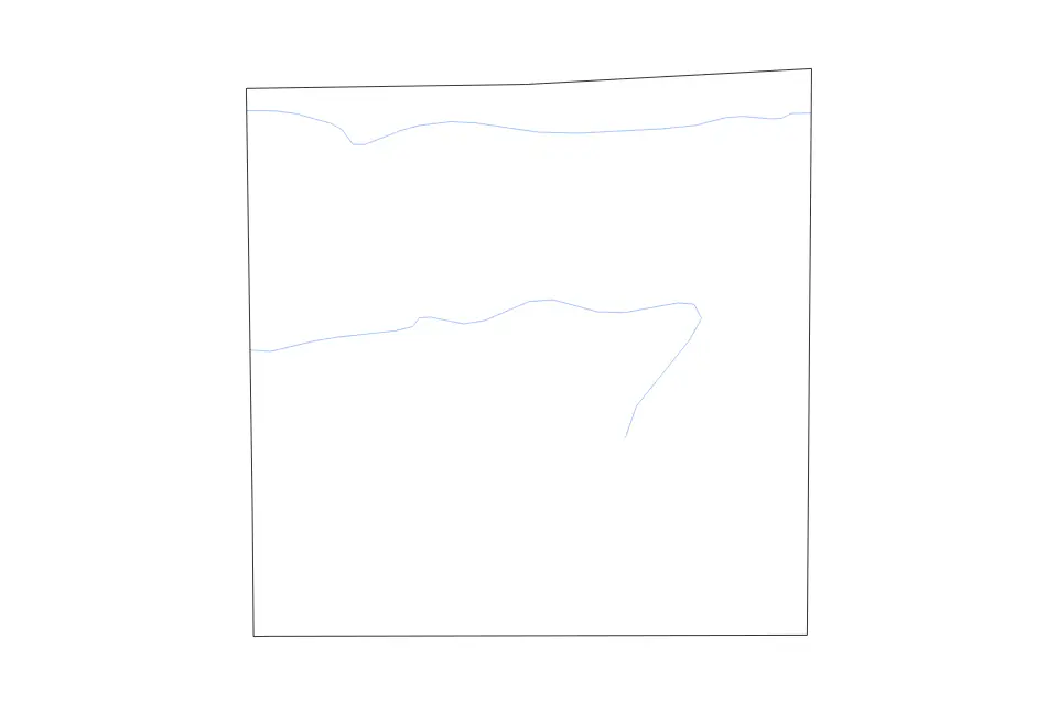 Outline map of Randolph County, Indiana with subdivision borders and rivers.