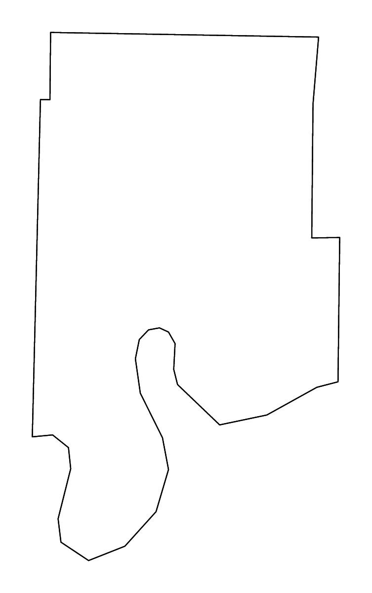 Mapa de contorno de Vanderburgh, Indiana con ríos.