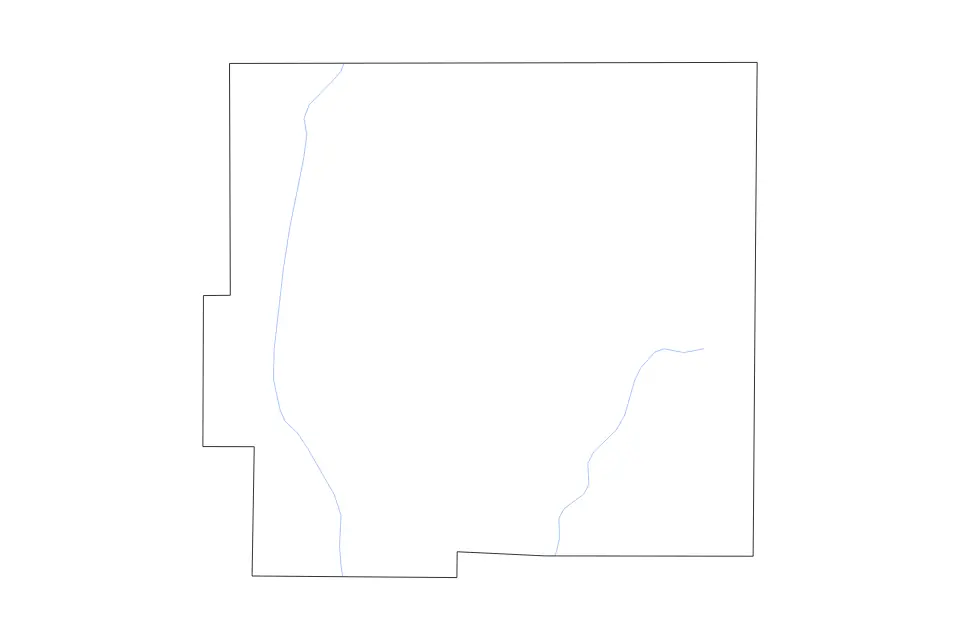Outline map of Wayne County, Indiana with subdivision borders and rivers.