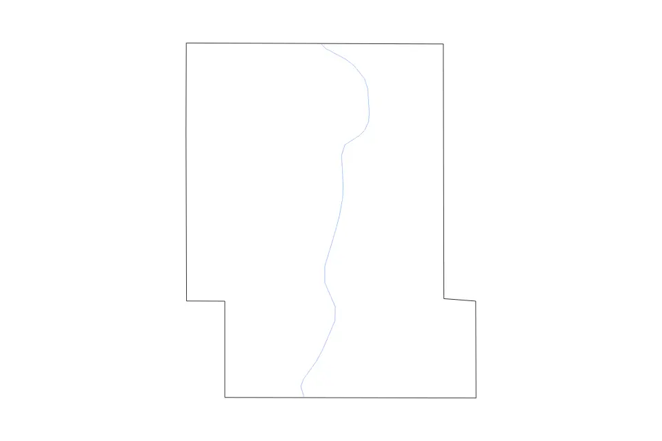 Outline map of Audubon County, Iowa with subdivision borders and rivers.