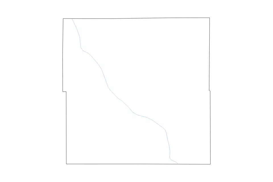 Mapa de Delaware, Iowa de tipo contorno y ríos para América del Norte, con contorno y ríos con límites limpios.