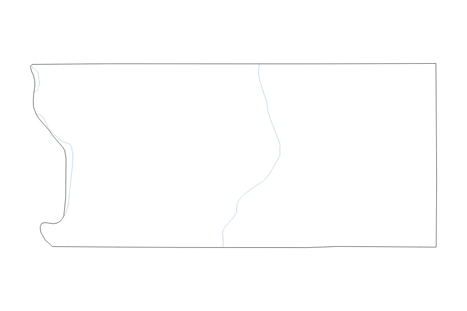 Outline map of Lyon County, Iowa with subdivision borders and rivers.