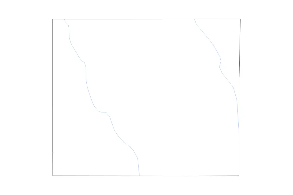 Outline map of Mitchell County, Iowa with subdivision borders and rivers.