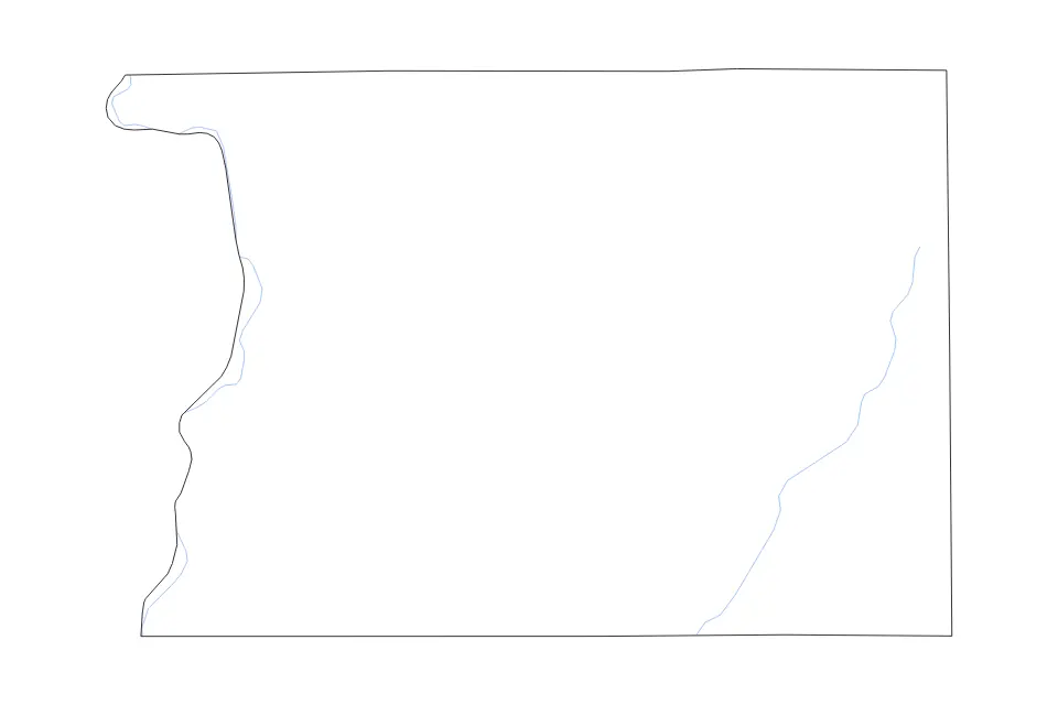 Outline map of Sioux County, Iowa with subdivision borders and rivers.